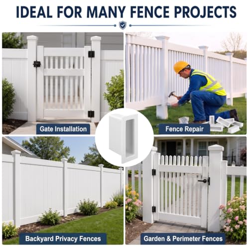 10 Pcs Vinyl Fence Gate Socket 1.5x5.5, White Rail Brackets | Durable PVC Pocket Rail Connectors for Privacy Fence Repair Rails Easy Outdoor Installation, Secure Gate Hardware