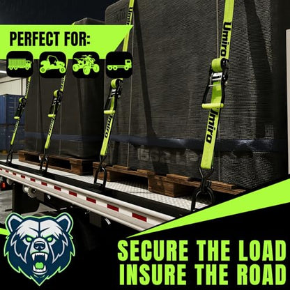 Umiro 2‘'*27' Heavy Duty Ratchet Straps with J Hooks Ratchet Strap 10,000Lbs MBS,Tie Down Ratcheting with J-Hook, Cargo Straps for Truck, Trailer, Moving(Neon Green) - color: Neon Green, size: 2 Inches X 27 Feet