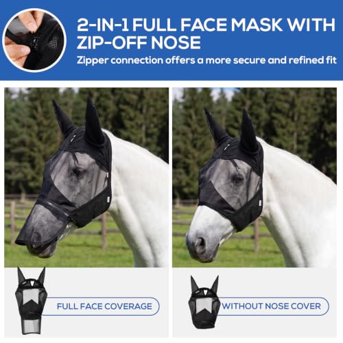Horse Fly Mask with Ears & Detachable Nose Cover, Large - size: Large