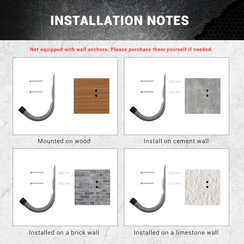 Garage Hooks, 4 Inch Heavy Duty Steel J Hooks for Wall, 12 Pack, Gray | 30 Lb Load Per Hook, PP Coated Tips Help Protect Items, Garage Storage Hooks Organize Ladders, Bikes, Tools And Hoses