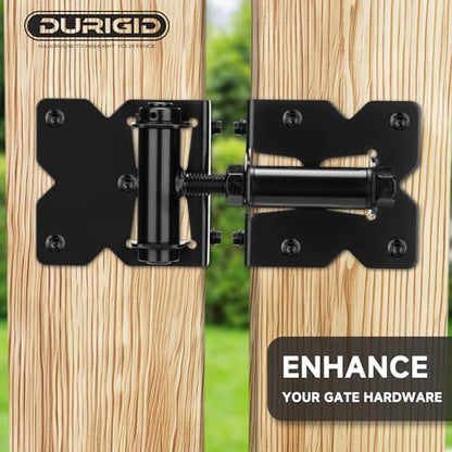 Self Closing Gate Hinges, Spring Loaded Gate Hinges, Shed Door Hinges for Vinyl/Wood Fence/Steal Gate, Self-Tapping Screws and Adjustment Tool, Black Finish, 2 Pack
