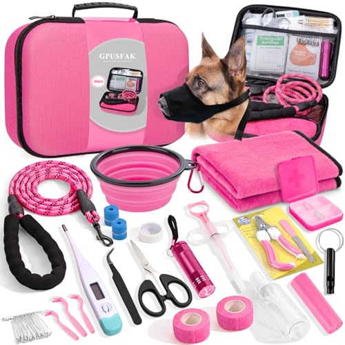 Pet First Aid Kit for Dogs - Pet Emergency Kit for Camping Hiking Traveling Hunting and Sports (Pink) - color: Pink
