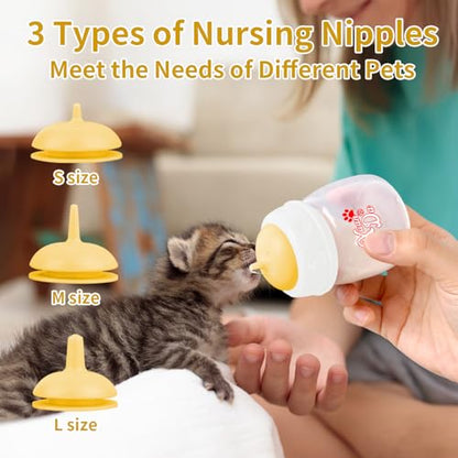 Pet Feeding Bottle,3 Pack 60ml Nursing Bottle, 3 Sizes Nipples with Ventilation Valve Resistant Tearing Perfect for Puppies, Kittens, Small Wildlife(Yellow) - color: yellow