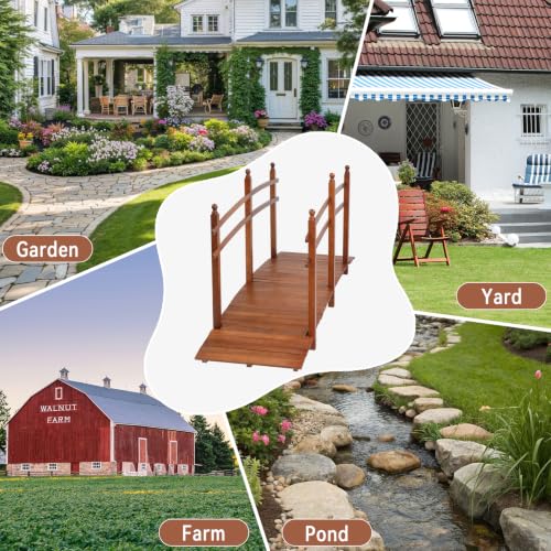 Outvita 7.5Ft Stained Wooden Garden Bridge with Safety Rails - size: 7.5ft-dark brown