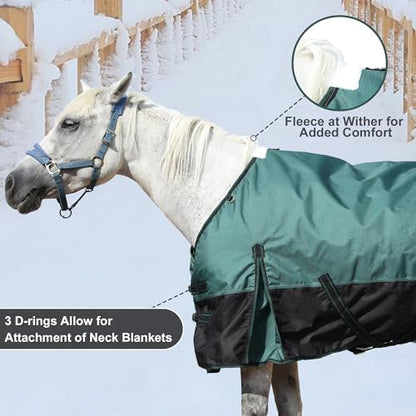 1200D Horse Blanket, 200g Medium Weight Waterproof Winter Turnout - color: Green Black, size: 72"