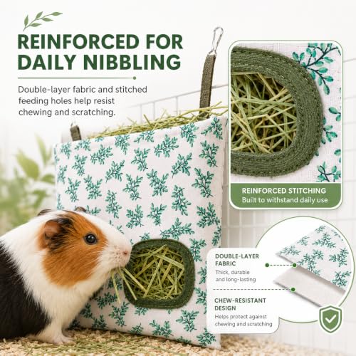 Rabbit Hay Feeder, Guinea Pig Hay Holder & Bunny Hay Feeder – Durable Hanging Hay Bag for Rabbits Chinchillas Guinea Pigs Bunnies – Chew-Resistant Hay Holder for Small Animals (Green) - color: Green