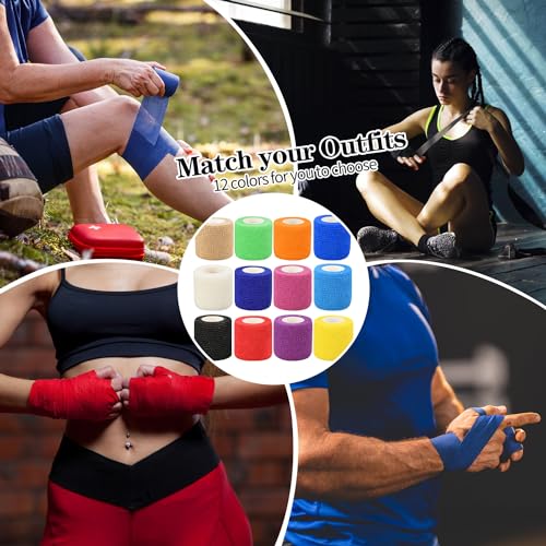 24pcs Self Adhesive Bandage Wraps, 2in 5 Yards, 12 Colors, Vet Wrap - size: 24pcs, 12 Color