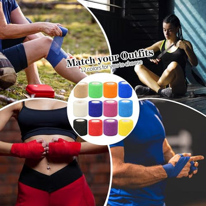 24pcs Self Adhesive Bandage Wraps, 2in 5 Yards, 12 Colors, Vet Wrap - size: 24pcs, 12 Color