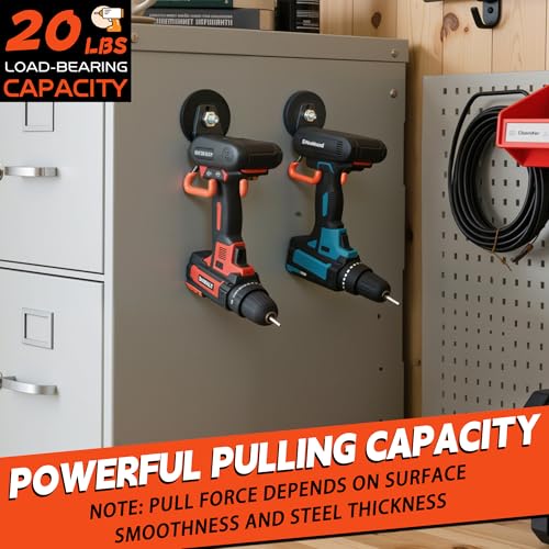 ULIBERMAGNET New Upgraded Heavy Duty Magnetic Garage Hooks,2 Pack Strong Large Magnet Hooks for Power Drill,Garden Tools,Hose,Pegboard,Garage, Workshop,Magnetic Storage Hook for Hanging(Orange) - style: V1 PRO 2.59" Medium L Orange 2PC