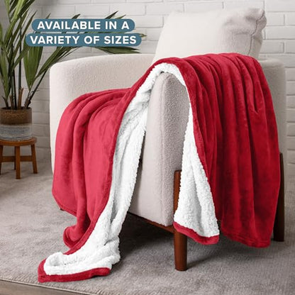 Bare Home Sherpa Fleece Blanket (Throw, Red) - color: 20 - Red, size: Throw/Travel