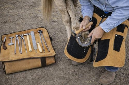 CHALLENGER 8 Piece Horse Shoe Farrier Hoof Grooming Tool Kit Carry Bag Apron Leather 98479