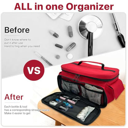 First Aid Bag Empty With Lockable Zipper,Compact and Portable Small Medicine Storage Bag,Family First Aid Box, Pill Bottle Organizer for Travel, Car and Home Use, Red(Bag Only)