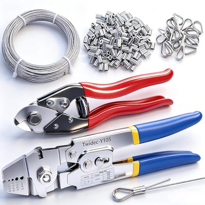 Twidec/Wire Rope Crimping Tool Up To 2.2mm With 240PCS 1/16''Aluminum Crimping Loop Sleeve And 165FT 1/16'' 304 stainless steel Wires Rope 20PCS Wire Thimbles And Wire Rope Cable Cutter Kit - style: 165FT Cutter Kit