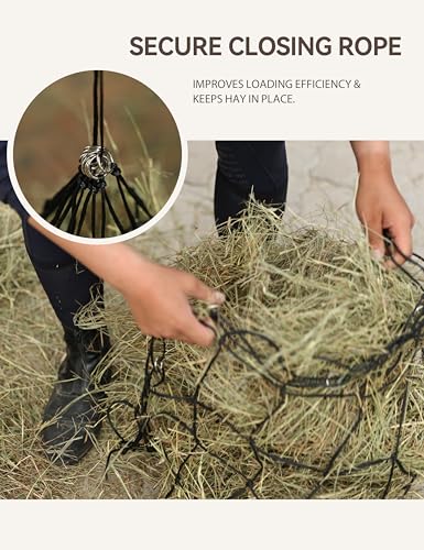 Tackmore 2pcs 36’’ Length Slow Feed Hay Nets for Horses & Livestock Easy to Hang Hay Bags for Horses with Drawstring Closure-Black 4" (Fast Feed) - size: 4.0"