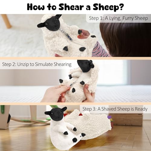 Cute Shaved Sheep Stuffed Animal, Kawaii Lamb Plushie Toy for Teen Kid Girl - color: Blackwhite