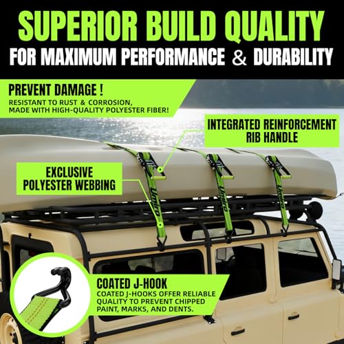 Umiro 2‘'*27' Heavy Duty Ratchet Straps with J Hooks Ratchet Strap 10,000Lbs MBS,Tie Down Ratcheting with J-Hook, Cargo Straps for Truck, Trailer, Moving(Neon Green) - color: Neon Green, size: 2 Inches X 27 Feet