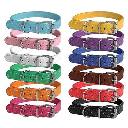 Puppy Collar for Litter Adjustable Leather ID Collars for Puppy Small Dog - size: M(Neck:11.8"~14.8")