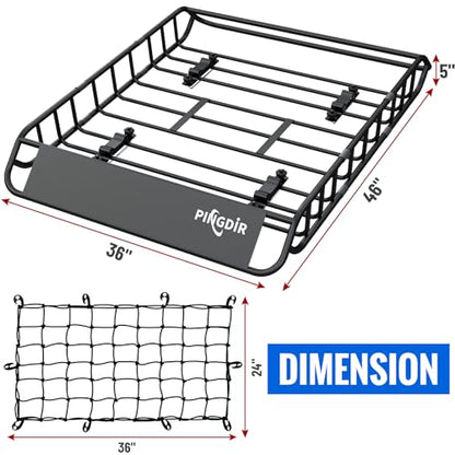 PINGDIR roof Rack Basket Rooftop Cargo Carrier 46"*36" ，Cargo Net with Attachment Hooks, - size: 46 inches