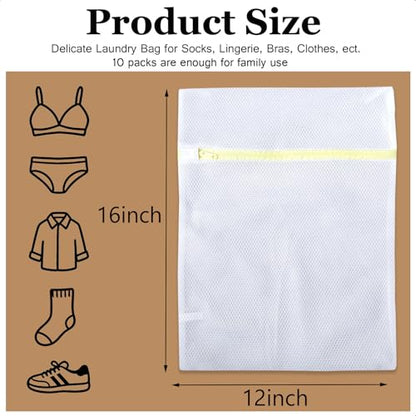 10Pcs Mesh Laundry Bags for Delicates 12 x 16 Inch