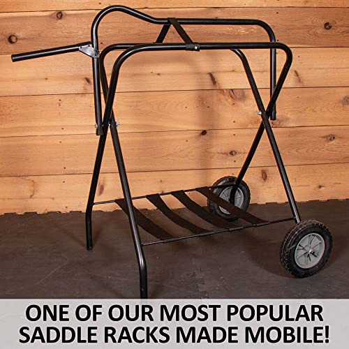 EASY-UP Portable Saddle Rack Stand on Wheels | Folding English & Western Saddle Holder | Horse Tack Room Storage | 8' All-Terrain Rolling Tires