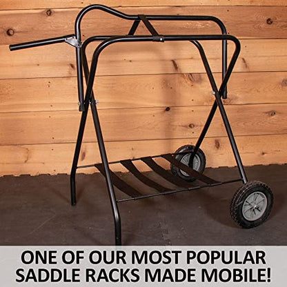 EASY-UP Portable Saddle Rack Stand on Wheels | Folding English & Western Saddle Holder | Horse Tack Room Storage | 8' All-Terrain Rolling Tires
