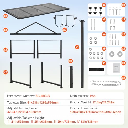 Happybuy Goat & Sheep Stand, 51x23 inch Livestock Stand, Metal Adjustable Height from 21" to 33", with Headpiece and Nose Loop, 500lbs Loading Weight, Ideal for Milking and Shearing, Black