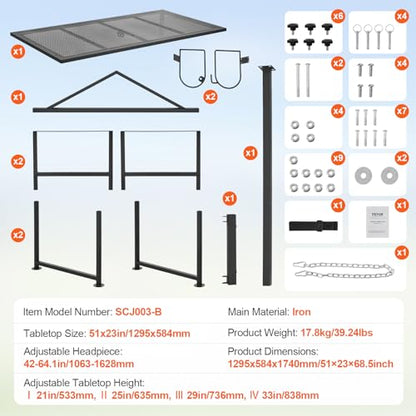Happybuy Goat & Sheep Stand, 51x23 inch Livestock Stand, Metal Adjustable Height from 21" to 33", with Headpiece and Nose Loop, 500lbs Loading Weight, Ideal for Milking and Shearing, Black