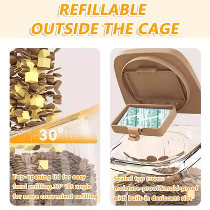 2-Pack Cage-Style Large Capacity Hanging Automatic Pet Feeder & Water Dispenser 50oz/1500ml,for Cages 0.98" Max Inner,1.77"-2.56" Outer,for Small/Medium Dogs, Cats, Rabbits & Guinea Pigs - color: Brown