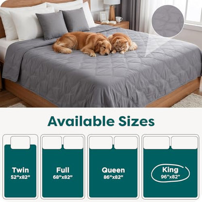 FurHaven Waterproof Blanket & Furniture Protector Cover with Non-Slip Backing, Machine Washable, Jumbo/King, Quilted Twill, Gray - color: Quilted Gray, size: 96" x 82" - King