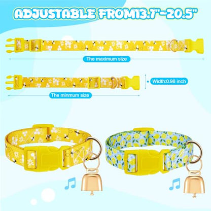 2 Pack Goat Collars with Bells, Lemon Bee Farmhouse Pattern for Pygmy Goats - style: Lemon, Bee