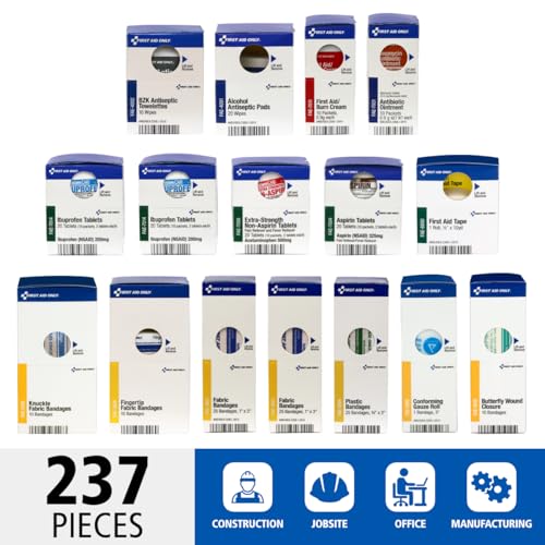 First Aid Only 700002 SmartCompliance 50-Person First Aid Kit Refill Supplies for Business, Worksite, and Home, 237 Pieces, Blue