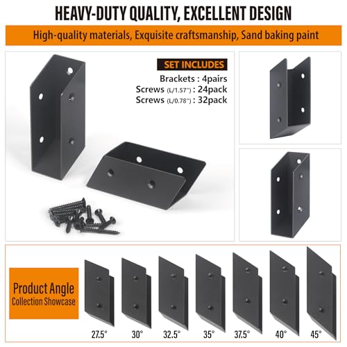 32.5°Stair Angle Stainless Steel Deck Railing Brackets Connectors for 2"x4" (Actual 1.5"x3.5") Railing Wood Post (4 Pair) - size: Angle 32.5°