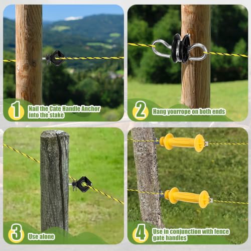 SATINIOR 40 Pcs Electric Fence Kit, 656 Ft/ 200 M Electric Fence Polywire 10 T Post Insulators 2 Rubber Gate Handle Insulators 6 Insulator Screw 20 Black Insulator Socket Tool for Fencing Horse Cattle