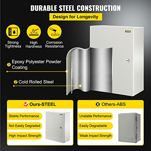 VEVOR Electrical Enclosure Box, 16'' ×12'' ×6'', Carbon Steel Hinged Junction Box, IP66 Waterproof & Dustproof, Outdoor Electrical Box, with Mounting Plate - size: 16 x 12 x 6