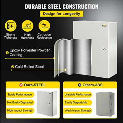 VEVOR Electrical Enclosure Box, 16'' ×12'' ×6'', Carbon Steel Hinged Junction Box, IP66 Waterproof & Dustproof, Outdoor Electrical Box, with Mounting Plate - size: 16 x 12 x 6