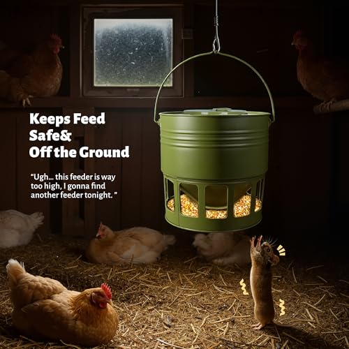 KOL Hanging Chicken Feeder 20lbs Metal Chicken Feeder No Waste, Adjustable Poultry Feeder with 12 Ports, No Installation & Universal Height Design (Green) - color: Green