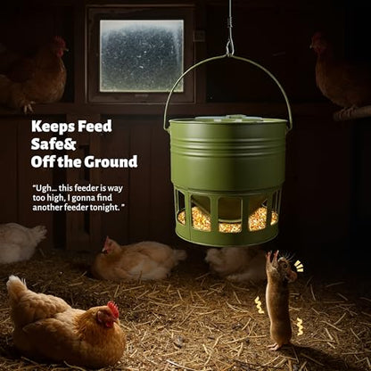 KOL Hanging Chicken Feeder 20lbs Metal Chicken Feeder No Waste, Adjustable Poultry Feeder with 12 Ports, No Installation & Universal Height Design (Green) - color: Green