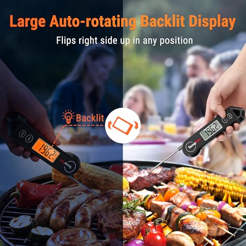 TempPro TP19H Waterproof Digital Meat Thermometer | Ambidextrous Backlit & Motion Sensing, Cooking Food Thermometer for BBQ Grill Smoker Oil Fry Candy Thermometer - color: Pitch-black