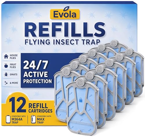 Evola 12 Pack Flying Insect Trap Refills - Compatible with Flying Insect Trap M364, M364A & MAX Bases - Fruit Fly, Gnat, Bug & Mosquito Catcher Replacement Cartridges - style: 12 Refill Cartridges