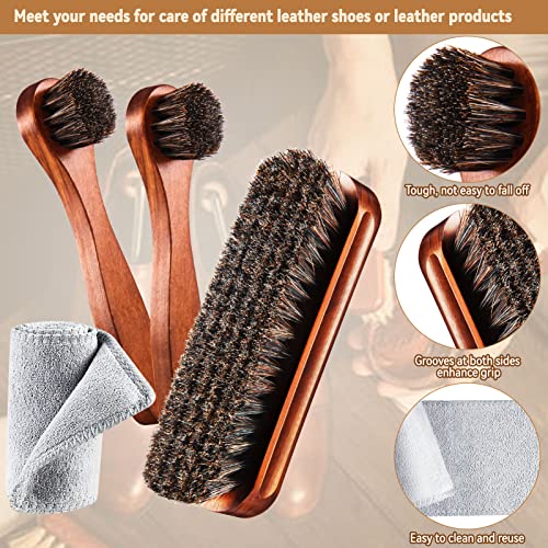 4 Pcs Horsehair Shoe Brush Kit Polishing Daubers Applicators Leather Care Brushes Shine Cleaning Cloth with Bag(Shoe Brush Set E) - style: Shoe Brush Set E