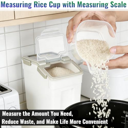 Rice Container 25 lbs Large Bulk Flour Sugar Storage Holdhouse Plastic Grain Cereal Dry Goods Bin with Spoon and Measuring Cup for Kitchen Pantry Organization - Grey - color: Grey