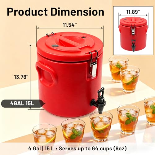 4Gal Insulated Beverage Dispenser Heavy Duty Stainless Steel Coffee Carrier with Spigot and Handle, Commercial Thermal Container for Hot & Cold Drinks, Juice, Iced Tea, Milk,Catering Party Camping - size: 4 Gallon