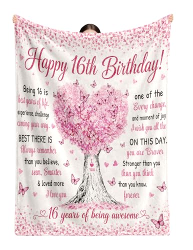 Sweet 16 Gifts for Girls, Sweet 16 Blankets,16th Birthday Gifts | Gifts for Girls/daughter/Sister/Friends,16 Year Old Girl Christmas Gift Ideas Coolest Gifts 16th Birthday Blanket Stuff 50*60 - color: 16 Pink Tree