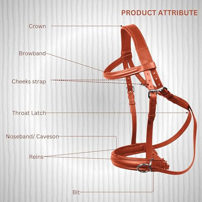 Hulara Genuine English Leather Crossover | Crossunder Bitless Horse Bridle Headstall with Reins - color: Tan, size: Cob