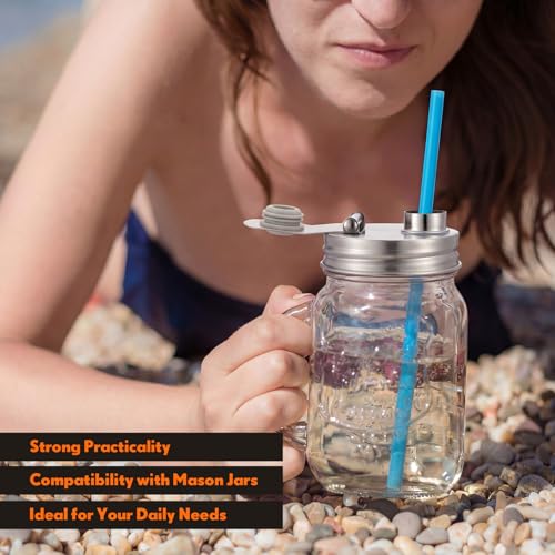 Baderke 4 Pcs 2.76 Inch Stainless Steel Mason Jar Drinking Lids with Spout - color: Pouring Spout, size: 2.76 Inch