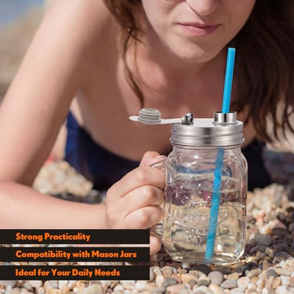 Baderke 4 Pcs 2.76 Inch Stainless Steel Mason Jar Drinking Lids with Spout - color: Pouring Spout, size: 2.76 Inch