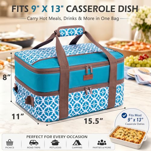 BAGSPRITE Double-Layer Insulated Casserole Carrier for 9" x 13" Baking Dish - color: Blue