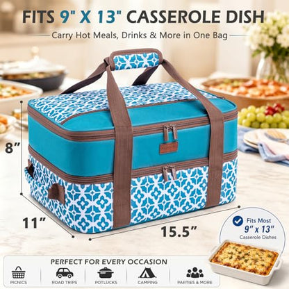 BAGSPRITE Double-Layer Insulated Casserole Carrier for 9" x 13" Baking Dish - color: Blue