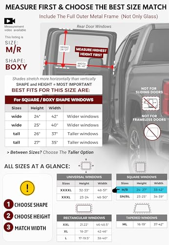 M/R Car Sun Shades for Baby. Stretch-to-Fit Mesh Up to H:26"x W:42" Side Rear Windows to Protect Your Family from Sun, 96% UV, Heat & Bugs. Breathable Car Camping Screens. 2-Pack/8 sizes - size: M/R - Boxy