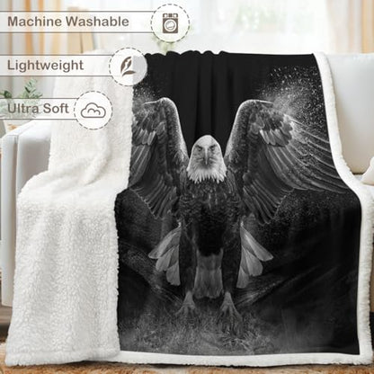 Sleepwish Bald Eagle Sherpa Blanket Powerful Animal Blanket Print Throw - color: Bald Eagle, size: Throw